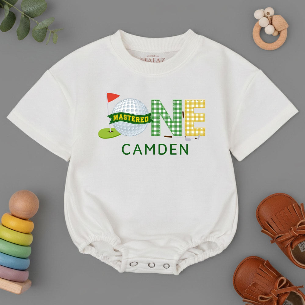 Personalized Baby Golf Romper with Name and Year, Soft Cotton First Birthday Outfit, Unique Hole In One Theme Infant Tee Gift