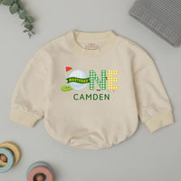 Personalized Baby Golf Romper with Name and Year, Soft Cotton First Birthday Outfit, Unique Hole In One Theme Infant Tee Gift