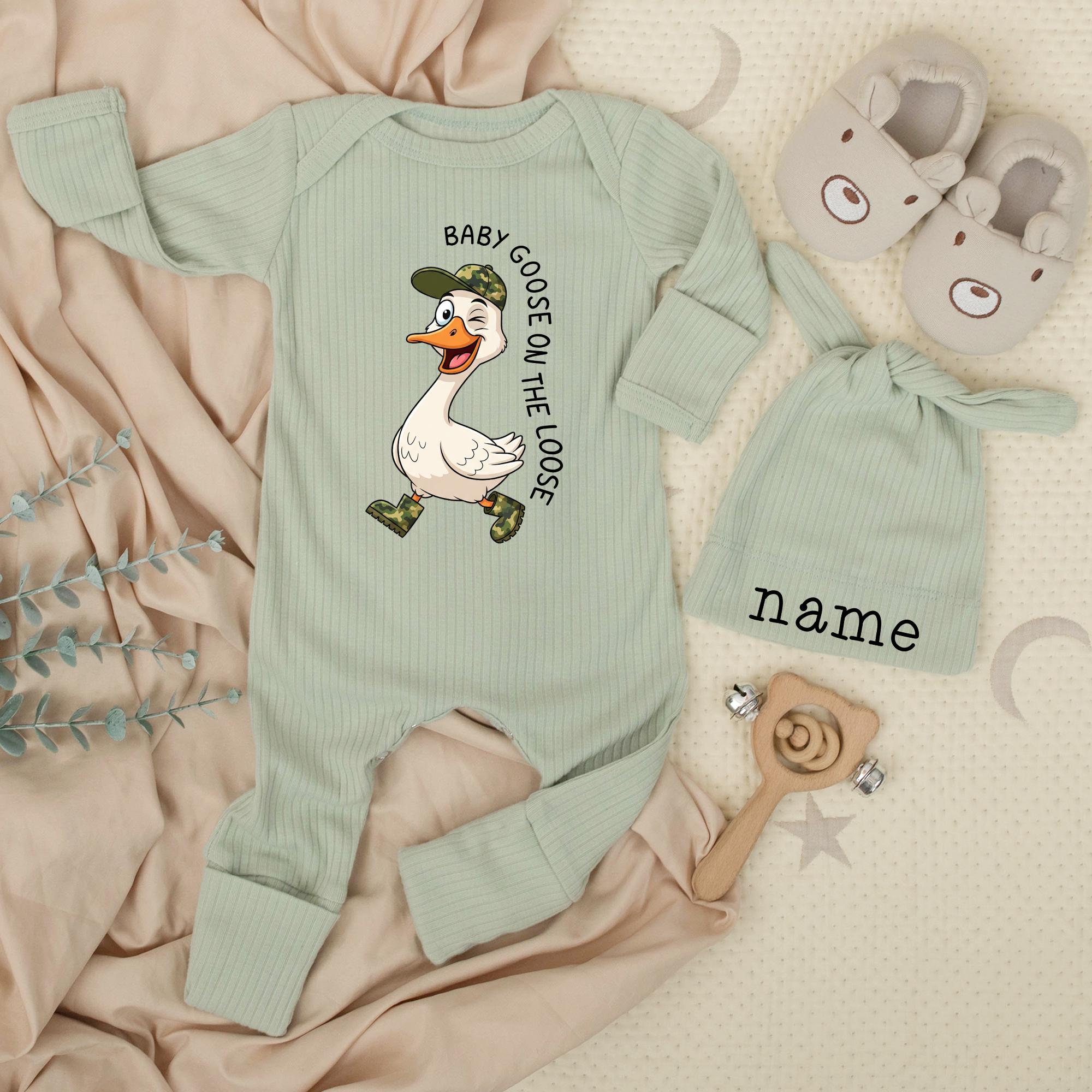 Personalized Baby Goose on the Loose Bodysuit with Camouflage Design Funny Infant Boy Outfit Cute Newborn Gift Custom Name Option