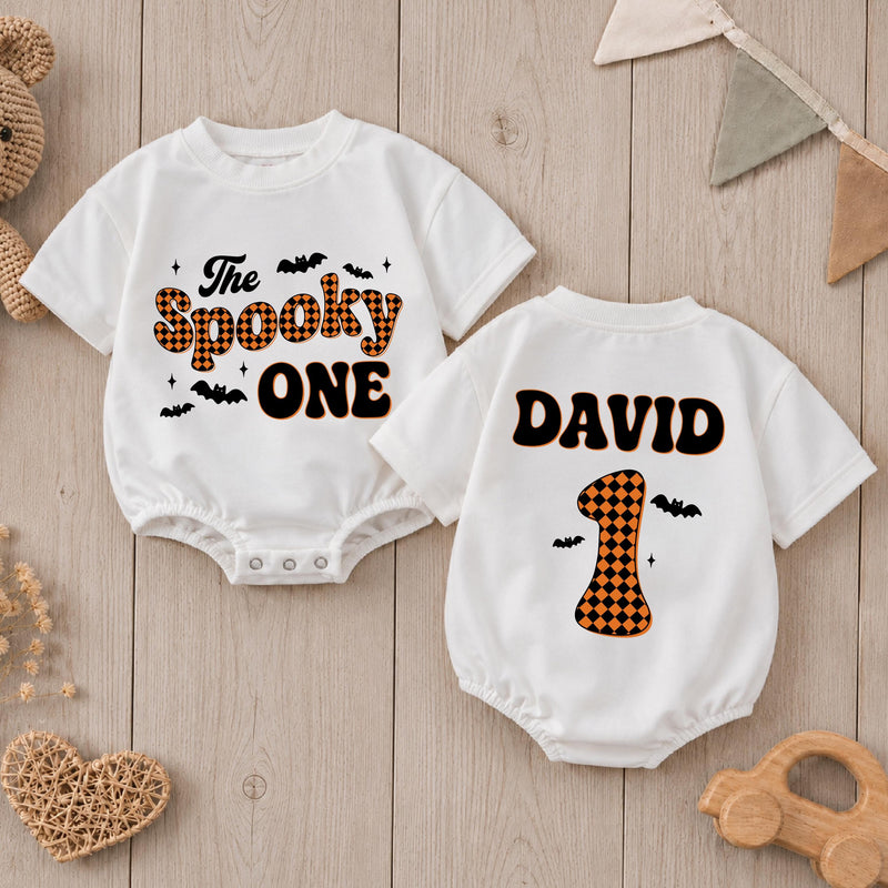 Personalized Baby Halloween Romper - The Spooky One Design with Name & Age, Soft Cotton 1st Birthday Outfit for Babies, Fall Celebration