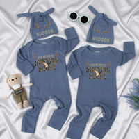 Personalized Baby Hunting Buddy Outfit Set with Antler Design, Cotton Gown Bodysuit Hat, Newborn Coming Home Gift for Baby Boy or Girl