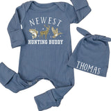 Personalized Baby Hunting Outfit - Newest Hunting Buddy Deer Camo Bodysuit with Hat - Soft Cotton Newborn Gift for Baby Shower or Photos