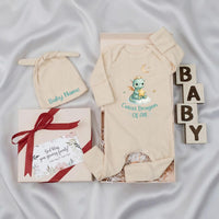 Personalized Baby Name Newborn Romper Hat Set Soft Cotton Dragon Design Cute Green Fantasy Take Home Outfit Pastel Storybook Gift