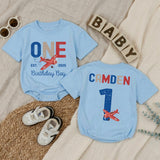 Personalized Baby Romper for 1st Birthday Airplane Design Soft Cotton Long Sleeve Outfit for Boys Party Gift