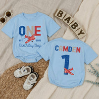 Personalized Baby Romper for 1st Birthday Airplane Design Soft Cotton Long Sleeve Outfit for Boys Party Gift