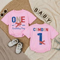 Personalized Baby Romper for 1st Birthday Airplane Design Soft Cotton Long Sleeve Outfit for Boys Party Gift