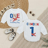 Personalized Baby Romper for 1st Birthday Airplane Design Soft Cotton Long Sleeve Outfit for Boys Party Gift