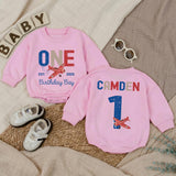 Personalized Baby Romper for 1st Birthday Airplane Design Soft Cotton Long Sleeve Outfit for Boys Party Gift
