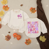 Personalized Baby Romper Aunt Is Cooler Than Dad Purple Pink Floral Design Funny Outfit Custom Name Infant Girl Gift Soft Cotton