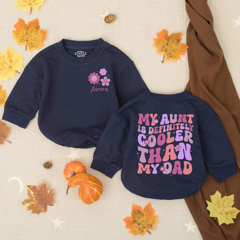Personalized Baby Romper Aunt Is Cooler Than Dad Purple Pink Floral Design Funny Outfit Custom Name Infant Girl Gift Soft Cotton