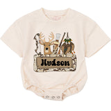 Personalized Baby Romper with Deer and Hunting Theme, Custom Name, Soft Cotton Long Sleeve, Perfect for Fall Outfits and Baby Gifts