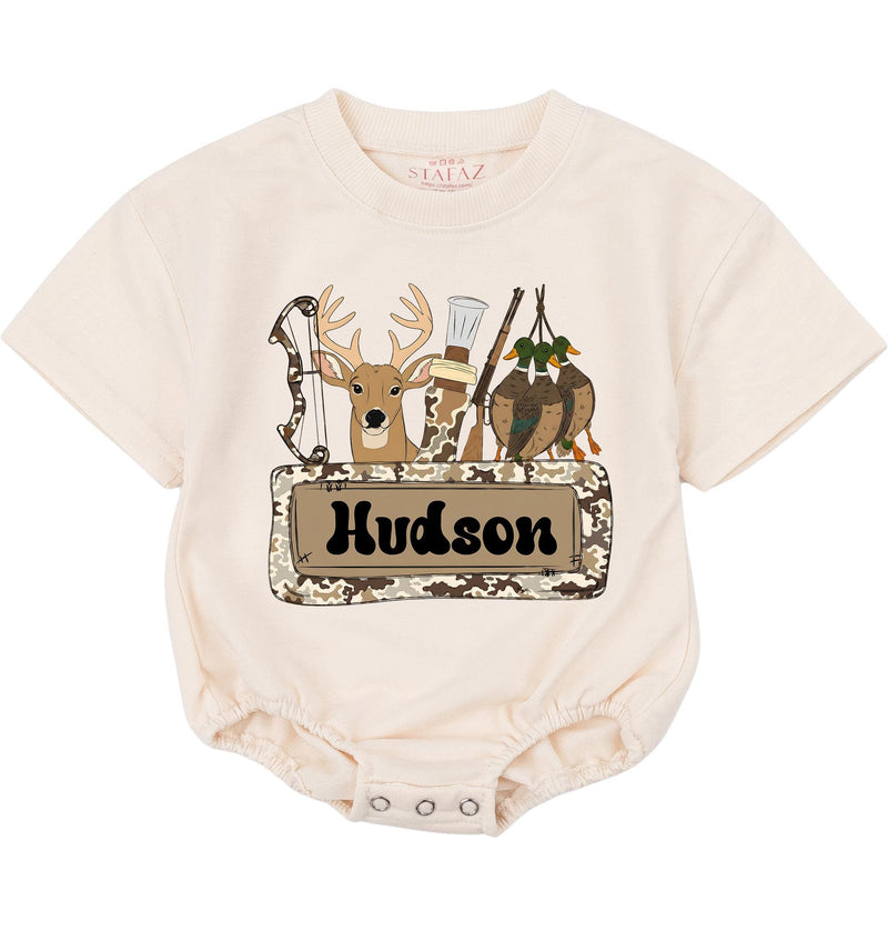 Personalized Baby Romper with Deer and Hunting Theme, Custom Name, Soft Cotton Long Sleeve, Perfect for Fall Outfits and Baby Gifts