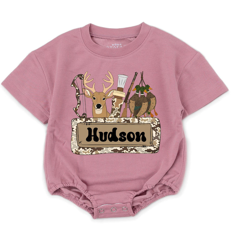 Personalized Baby Romper with Deer and Hunting Theme, Custom Name, Soft Cotton Long Sleeve, Perfect for Fall Outfits and Baby Gifts