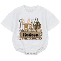 Personalized Baby Romper with Deer and Hunting Theme, Custom Name, Soft Cotton Long Sleeve, Perfect for Fall Outfits and Baby Gifts