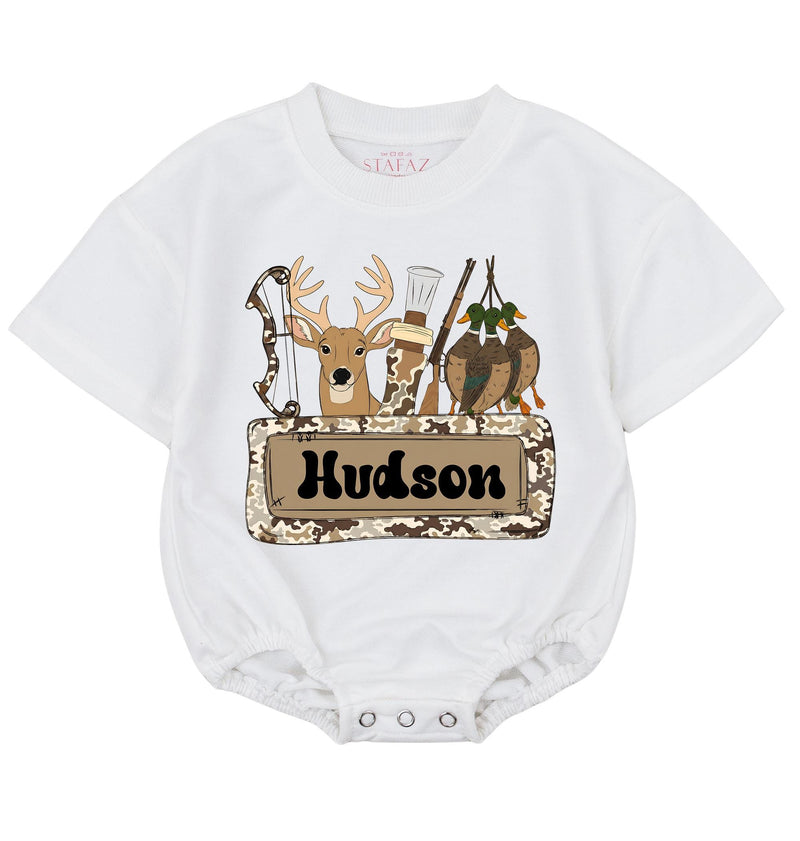 Personalized Baby Romper with Deer and Hunting Theme, Custom Name, Soft Cotton Long Sleeve, Perfect for Fall Outfits and Baby Gifts