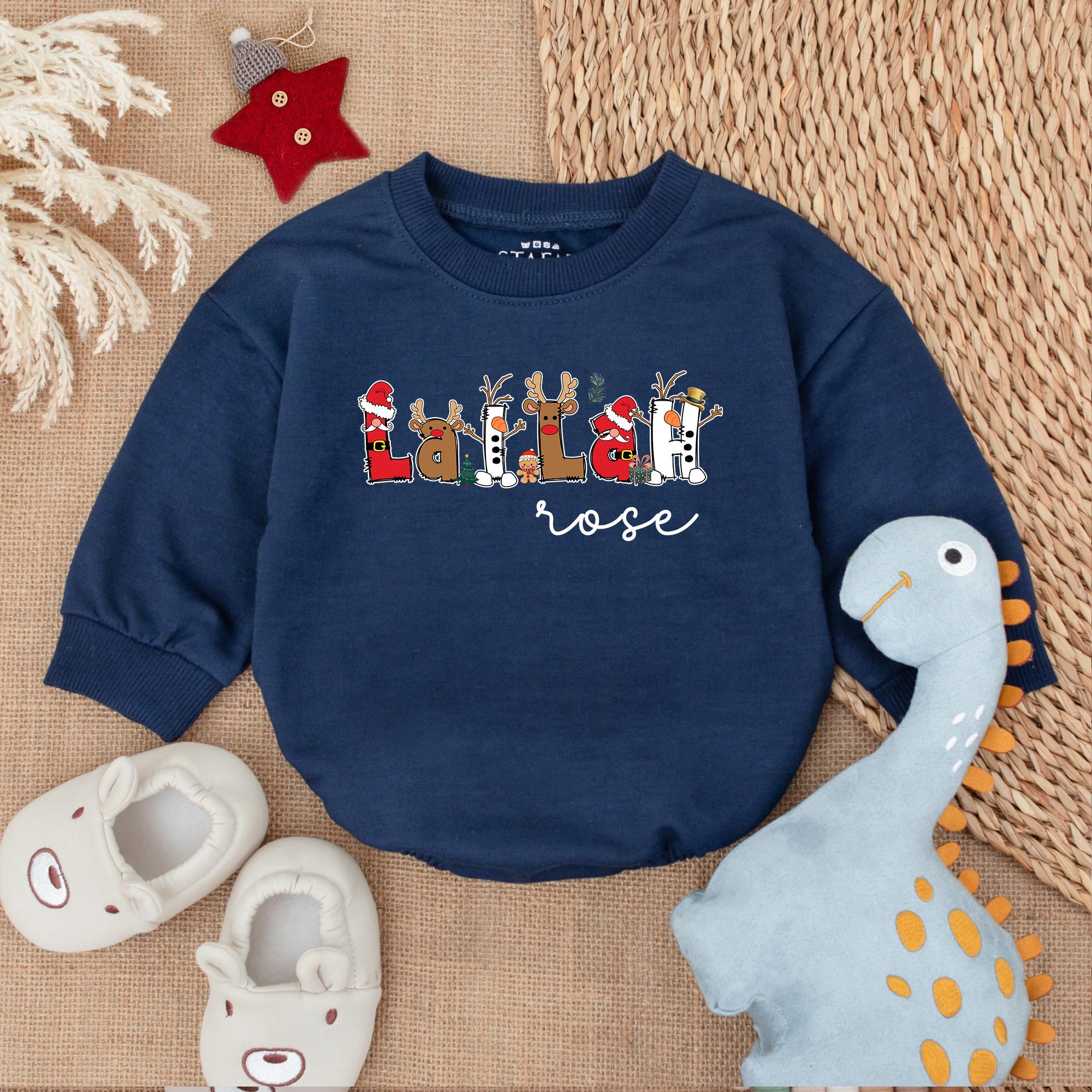 Personalized Baby Romper with Festive La La La Design Christmas Outfit Soft Cotton Newborn Holiday Bodysuit Custom Name Lynn Gift