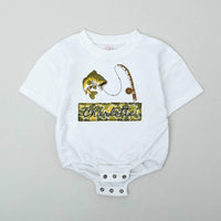 Personalized Baby Romper with Fishing Camo Design, Custom Name Bass Fish Outfit, Cute Infant Gift for Fisherman Dad or Baby Shower