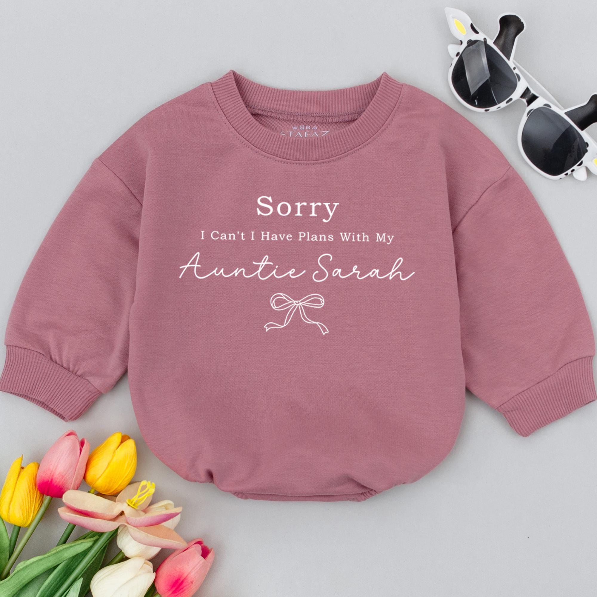 Personalized Baby Romper with Funny Auntie Quote Soft Cotton Outfit Custom Name Newborn to 24 Months Comfortable Gift for Holidays