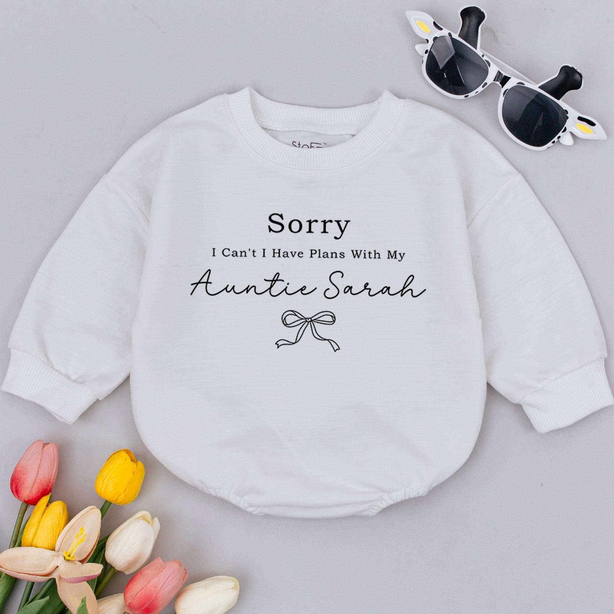 Personalized Baby Romper with Funny Auntie Quote Soft Cotton Outfit Custom Name Newborn to 24 Months Comfortable Gift for Holidays