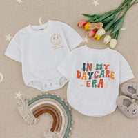 Personalized Baby Romper with Groovy 'In My Daycare Era' Retro Smiley Design, Custom Name, Soft Cotton Long Sleeve Outfit for Babies & Toddlers