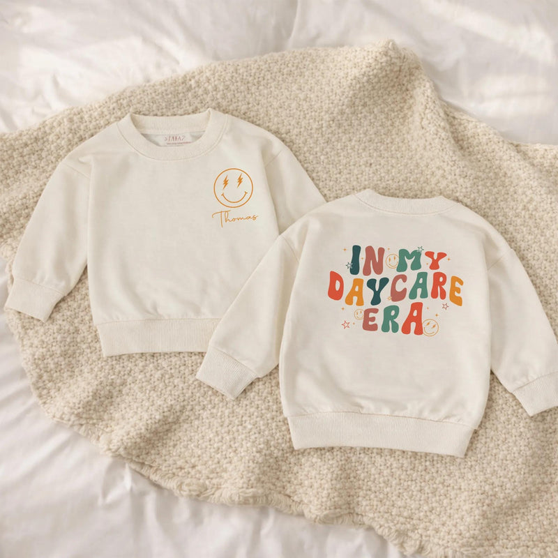 Personalized Baby Romper with Groovy 'In My Daycare Era' Retro Smiley Design, Custom Name, Soft Cotton Long Sleeve Outfit for Babies & Toddlers