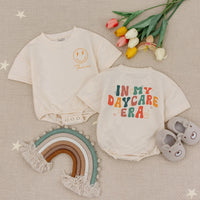 Personalized Baby Romper with Groovy 'In My Daycare Era' Retro Smiley Design, Custom Name, Soft Cotton Long Sleeve Outfit for Babies & Toddlers