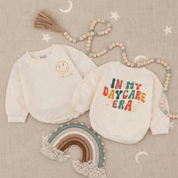 Personalized Baby Romper with Groovy 'In My Daycare Era' Retro Smiley Design, Custom Name, Soft Cotton Long Sleeve Outfit for Babies & Toddlers