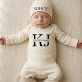 Personalized Baby Romper and Hat Set Custom Name Kohen John Design Newborn Coming Home Outfit Soft Cotton Gift for Boy or Girl