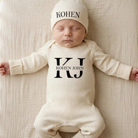 Personalized Baby Romper and Hat Set Custom Name Kohen John Design Newborn Coming Home Outfit Soft Cotton Gift for Boy or Girl