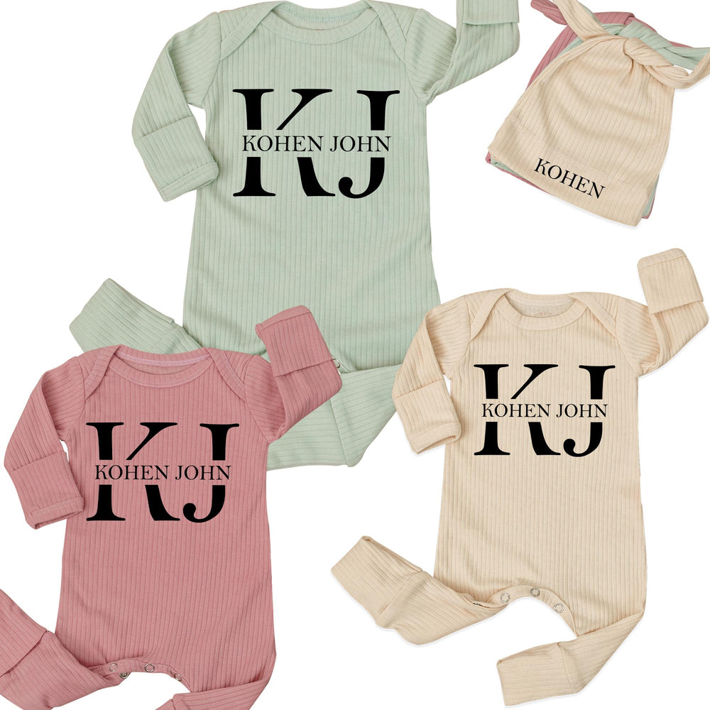 Personalized Baby Romper and Hat Set Custom Name Kohen John Design Newborn Coming Home Outfit Soft Cotton Gift for Boy or Girl