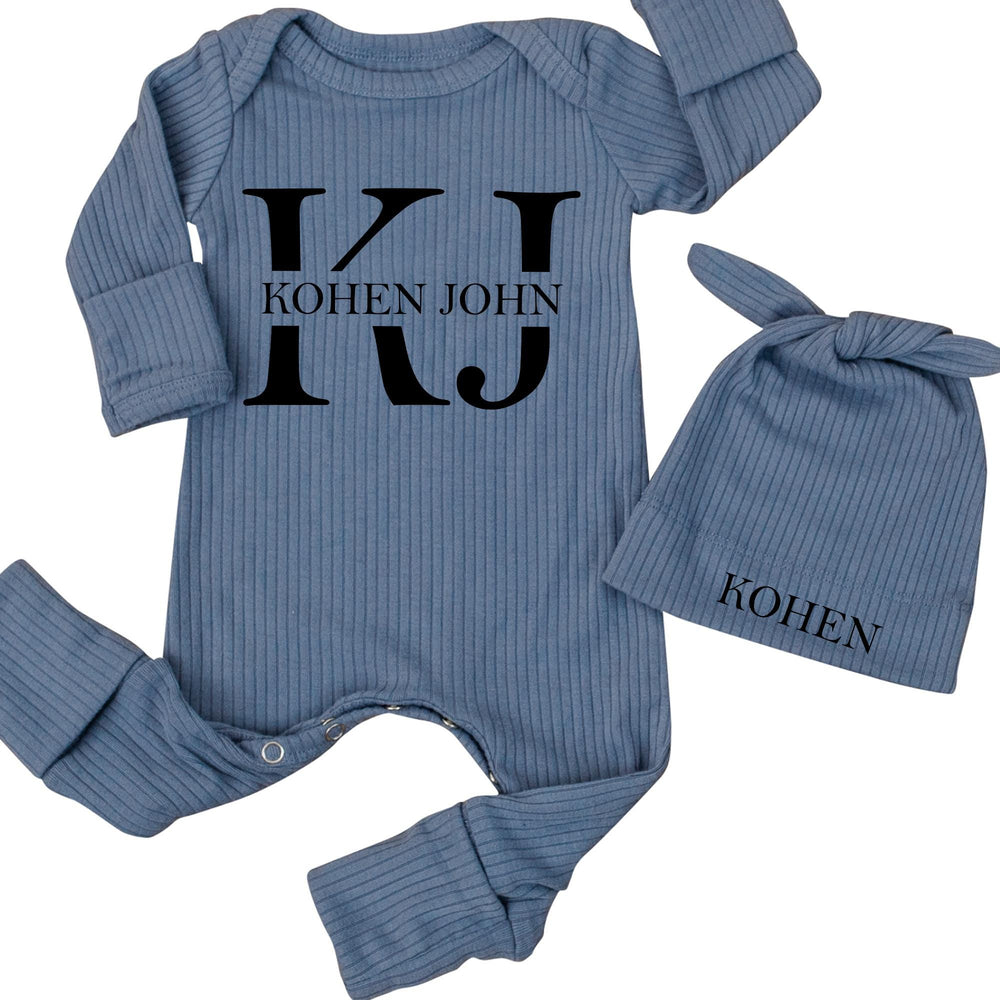 Personalized Baby Romper and Hat Set Custom Name Kohen John Design Newborn Coming Home Outfit Soft Cotton Gift for Boy or Girl