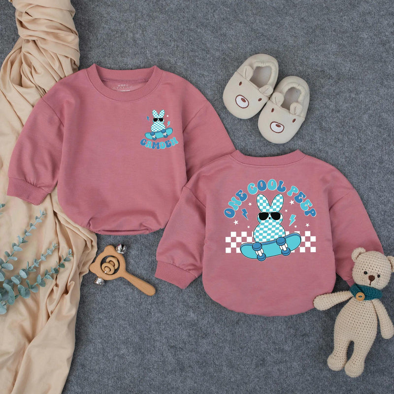 Personalized Baby Romper with 'One Cool Peep' Bunny Artwork, Soft Cotton Bodysuit for Easter, First Birthday, Toddler Milestone Outfit