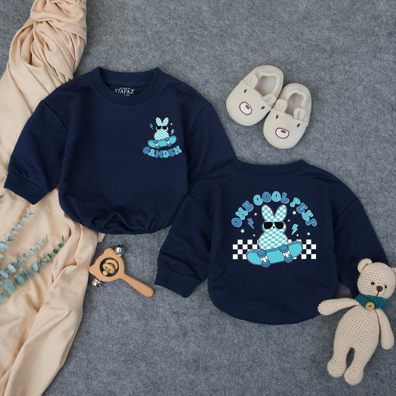 Personalized Baby Romper with 'One Cool Peep' Bunny Artwork, Soft Cotton Bodysuit for Easter, First Birthday, Toddler Milestone Outfit