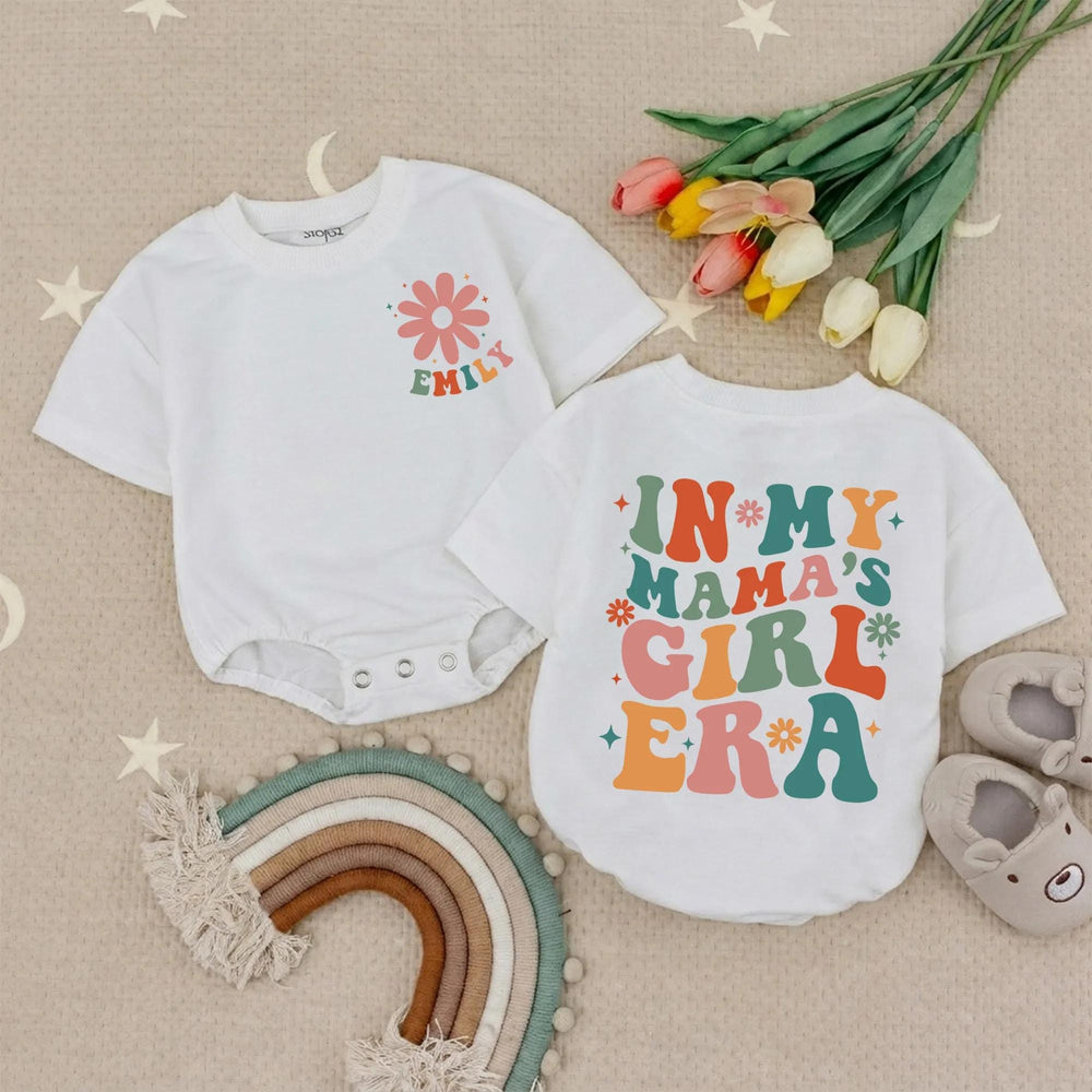 Personalized Baby Romper with Pink Daisy and Emily Name, Cute In My Mama's Girl Era Outfit for Newborns, Gift for Mother's Day or Birthday