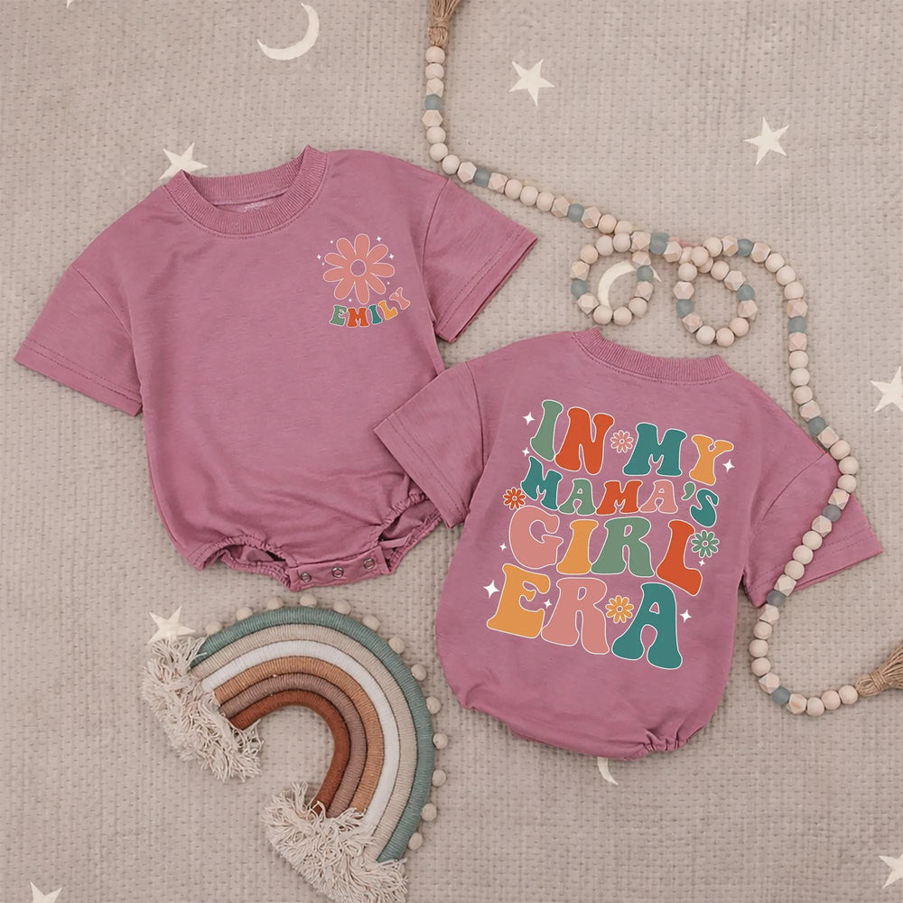 Personalized Baby Romper with Pink Daisy and Emily Name, Cute In My Mama's Girl Era Outfit for Newborns, Gift for Mother's Day or Birthday