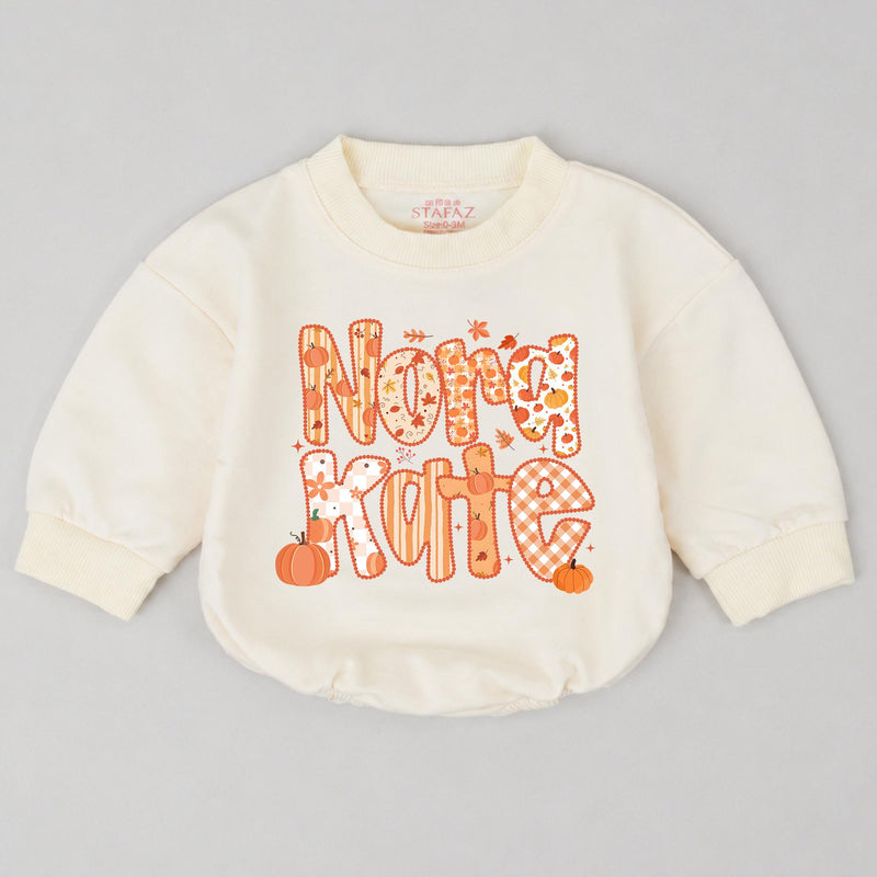 Personalized Baby Romper with Pumpkin and Fall Motif, Custom Name Design, Long Sleeve Thanksgiving Outfit for Newborns and Toddlers