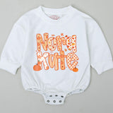 Personalized Baby Romper with Pumpkin and Fall Motif, Custom Name Design, Long Sleeve Thanksgiving Outfit for Newborns and Toddlers