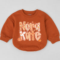 Personalized Baby Romper with Pumpkin and Fall Motif, Custom Name Design, Long Sleeve Thanksgiving Outfit for Newborns and Toddlers