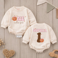 Personalized Baby Romper with Pumpkin Pie Artwork, Soft Cotton Thanksgiving First Birthday Outfit for Girls, Custom Name Cake Smash