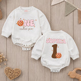 Personalized Baby Romper with Pumpkin Pie Artwork, Soft Cotton Thanksgiving First Birthday Outfit for Girls, Custom Name Cake Smash