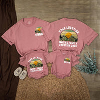 Personalized Baby Romper Retro Mountain Sunset Family Vacation Outfit Custom Names National Park Design Soft Cotton Gift Idea