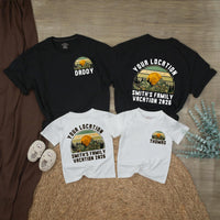Personalized Baby Romper Retro Mountain Sunset Family Vacation Outfit Custom Names National Park Design Soft Cotton Gift Idea
