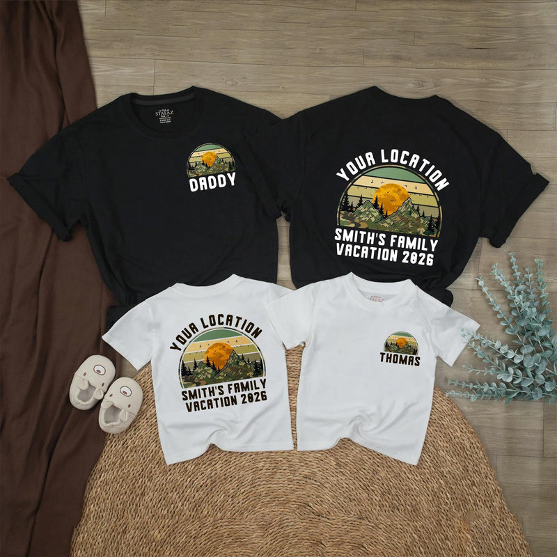 Personalized Baby Romper Retro Mountain Sunset Family Vacation Outfit Custom Names National Park Design Soft Cotton Gift Idea