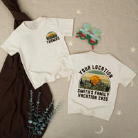 Personalized Baby Romper Retro Mountain Sunset Family Vacation Outfit Custom Names National Park Design Soft Cotton Gift Idea