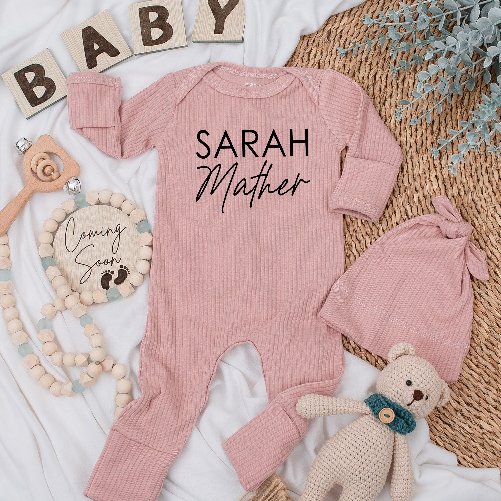 Personalized Baby Romper SARAH Mather Name Design Soft Newborn Outfit for Boys and Girls Perfect Going Home or Baby Shower Gift