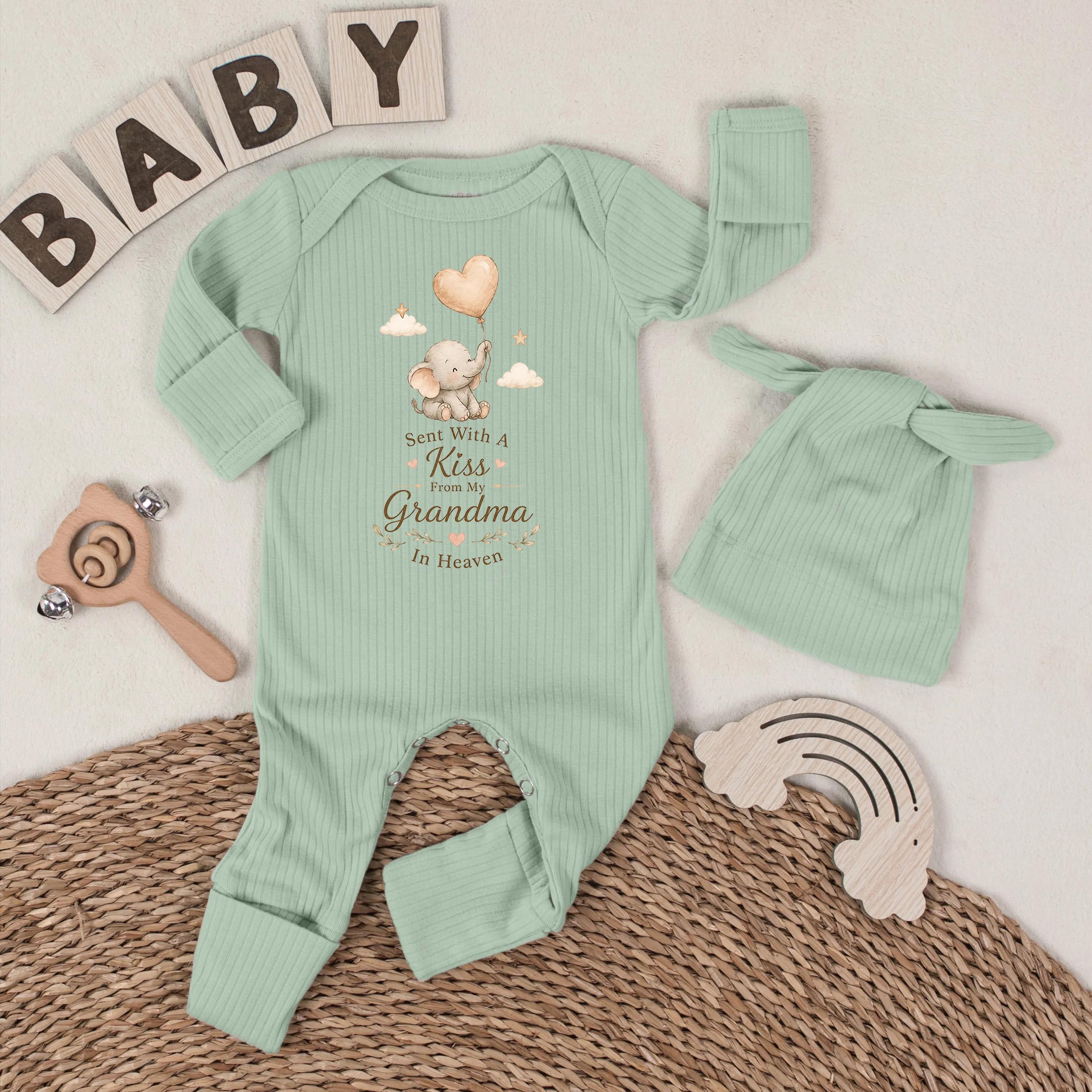 Personalized Baby Romper with 'Sent With A Kiss From Grandma In Heaven' Design, Soft Cotton, Newborn Outfit, Memorial Gift, Unisex Bodysuit