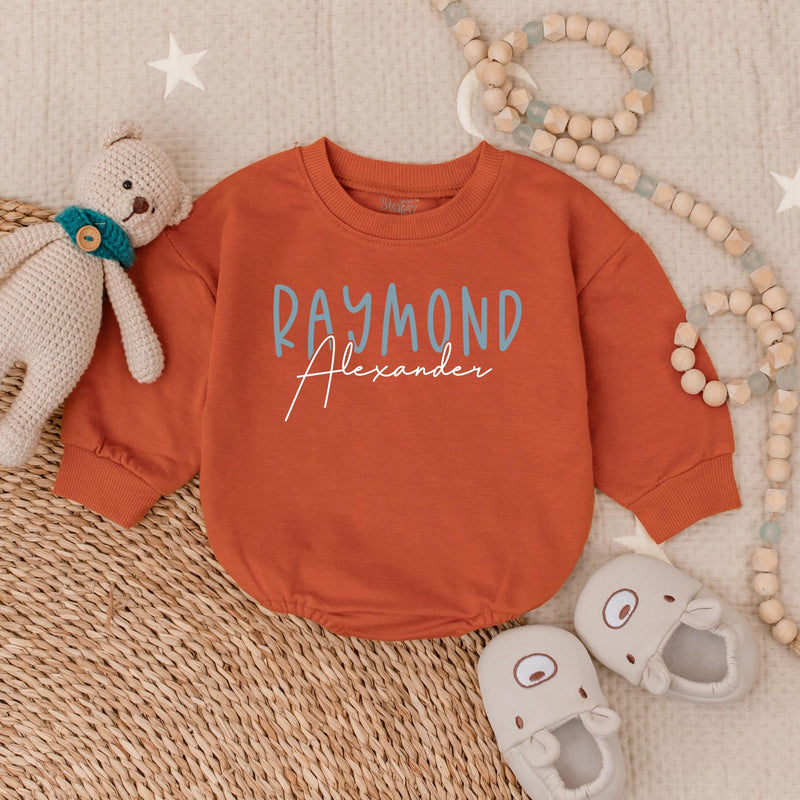 Personalized Baby Romper Soft Blue Bold Name Design Comfy Cotton Infant Customizable Sweatshirt for Casual Birthday Holiday