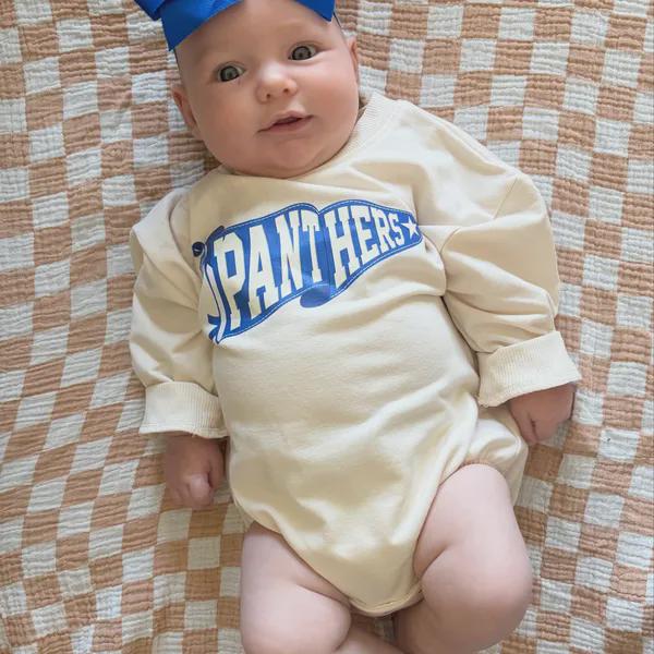 Personalized Baby Romper with Vintage Maroon Pennant Flag Design, Soft Cotton School Spirit Outfit for Infant or Toddler Girls and Boys