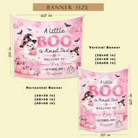 Personalized Baby Shower Backdrop with Ghosts Witch Hats Pumpkin Design Pink Watercolor Floral Halloween Party Decor Custom Name Date