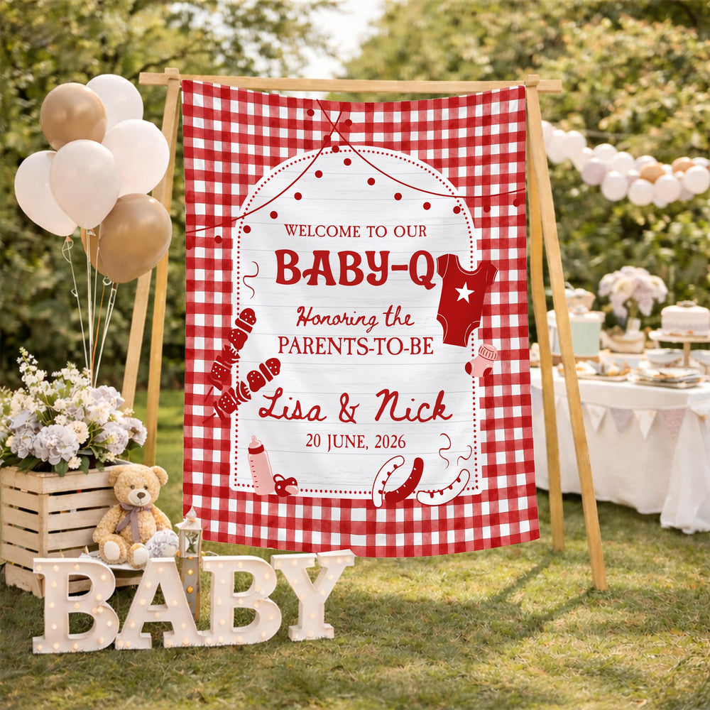 Personalized Baby Q Shower Set with Little Grilling Buddy Bodysuit and Sign Adorable BBQ Baby Shower Gift for Summer Party Decor